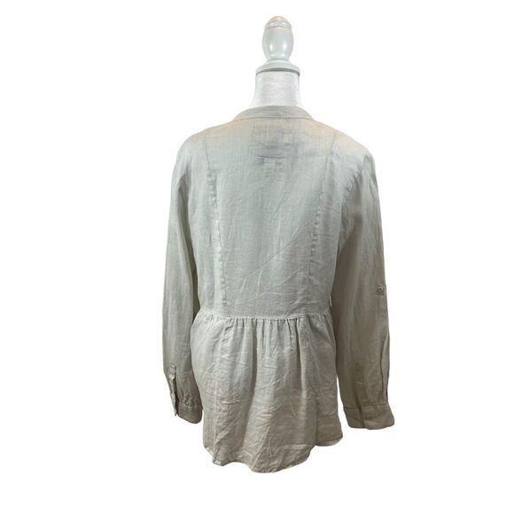 Malvin Brand Linen Tunic Blouse Oatmeal Grey Size 8 Long Sleeves - Picture 5 of 10
